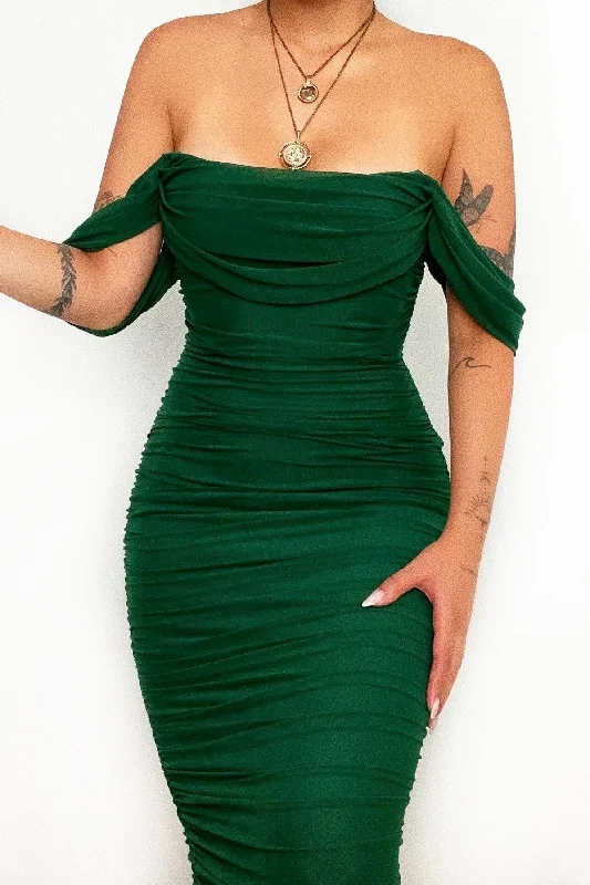 Midi dresses with cold - shoulder cutouts for a trendy style Tilly Midi Dress - Green Midi dresses with cold - shoulder cutouts for a trendy style Tilly Midi Dress - Green