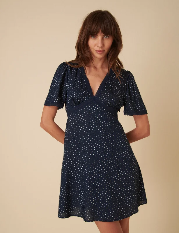 Mini dresses with one - shoulder designs Navy Polka Dot Kharian Mini Dress