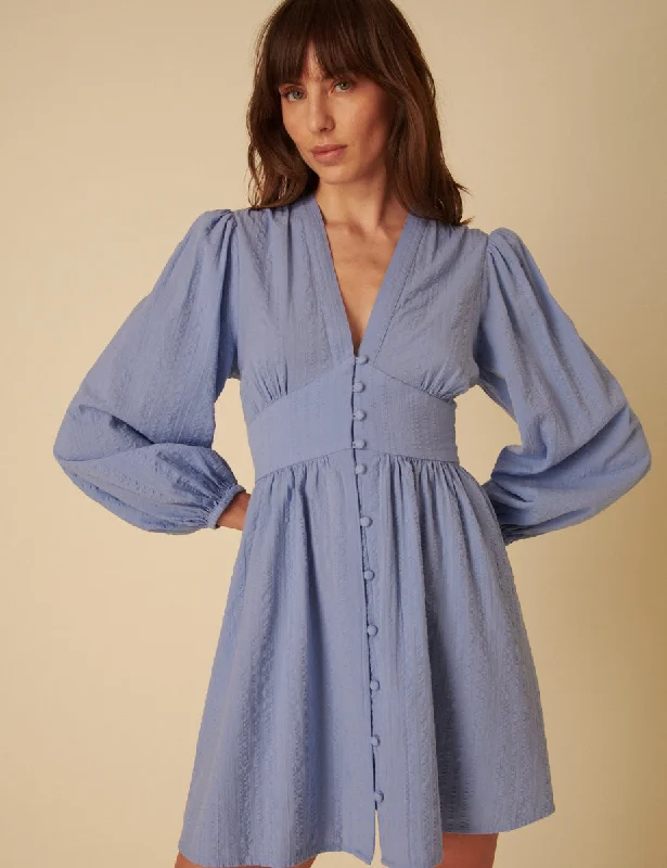Mini dresses with wrap - around styles Blue Long Sleeve Starlight Mini Dress