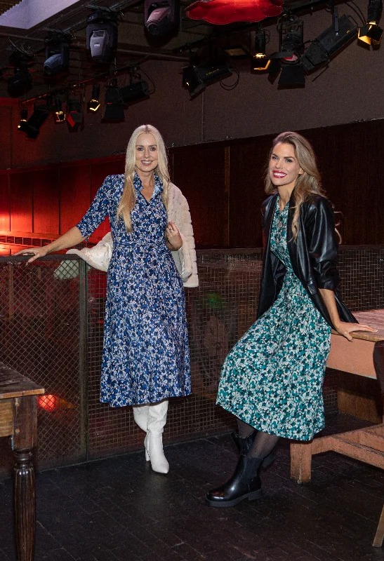 Midi dresses with ruffled bodices for a more pronounced feminine look Vine Printed Dress Midi dresses with ruffled bodices for a more pronounced feminine look Vine Printed Dress