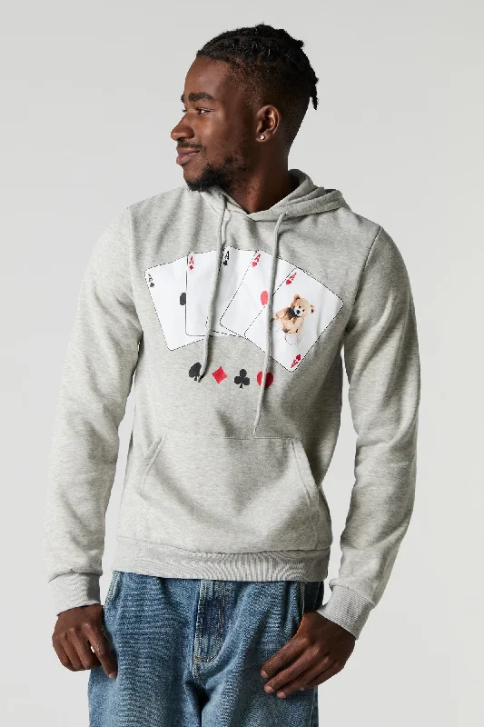 Bear Playing Card Graphic Fleece Hoodie