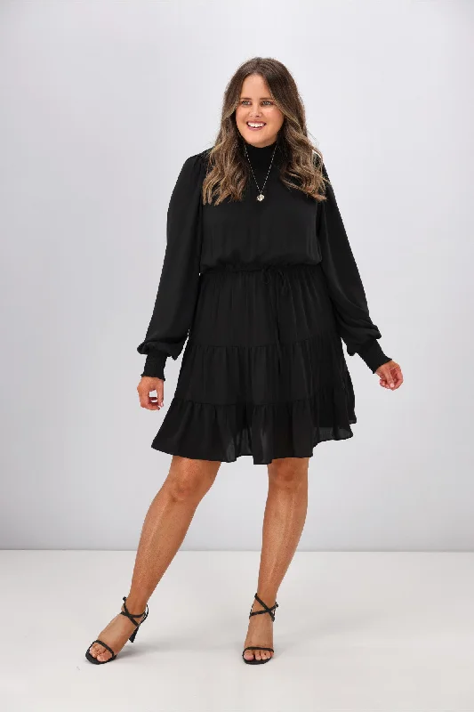 Gloss by Shine On Mandy Long Sleeve Tiered Dress Black