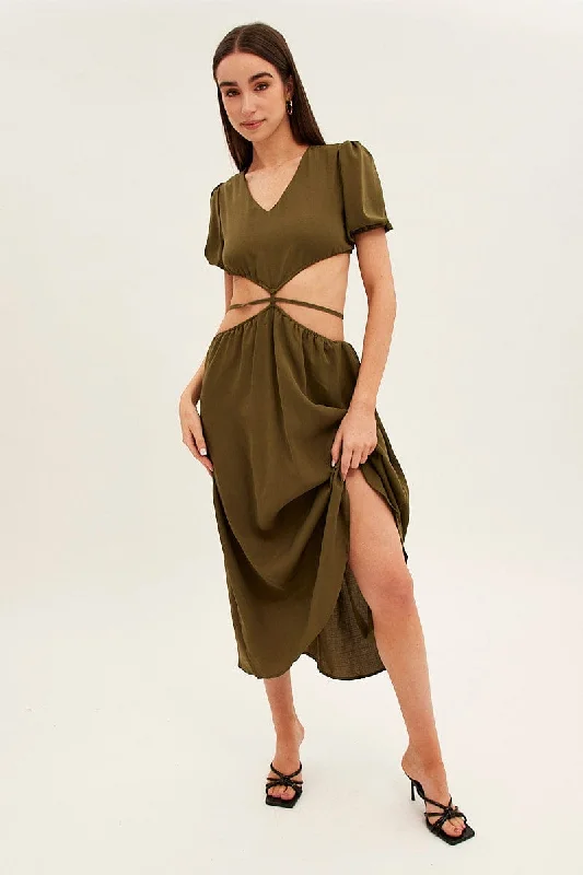 Green Cutout Midi Dress