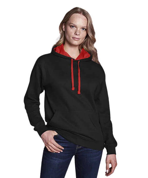 JHA003 - Just Hoods By AWDis Adult Midweight Varsity Contrast Hooded Sweatshirt | Jet Black/Fire Red JHA003 - Just Hoods By AWDis Adult Midweight Varsity Contrast Hooded Sweatshirt | Jet Black/Fire Red