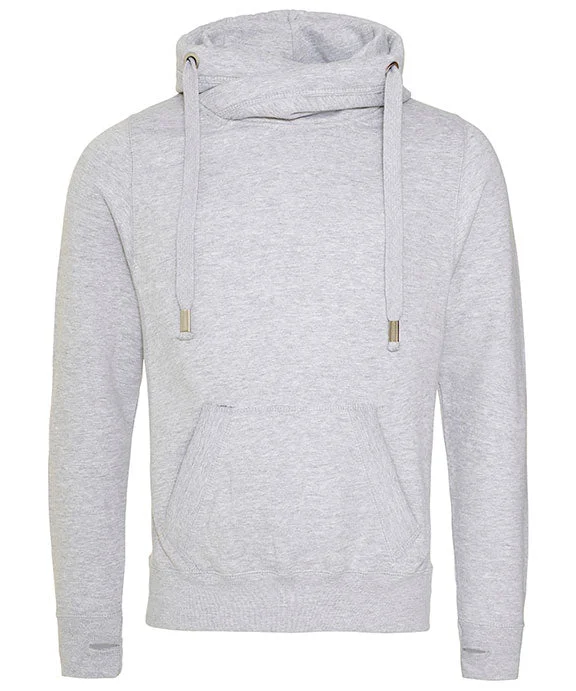 JHA021 - Just Hoods By AWDis Mens Heavyweight Cross Over Neck Hooded Sweatshirt | Heather Grey JHA021 - Just Hoods By AWDis Mens Heavyweight Cross Over Neck Hooded Sweatshirt | Heather Grey