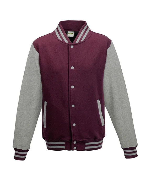 JHA043 - Just Hoods By AWDis Mens Heavyweight Letterman Jacket | Burgundy/Heather Grey JHA043 - Just Hoods By AWDis Mens Heavyweight Letterman Jacket | Burgundy/Heather Grey