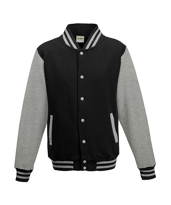 JHA043 - Just Hoods By AWDis Mens Heavyweight Letterman Jacket | Jet Black/Heather Grey JHA043 - Just Hoods By AWDis Mens Heavyweight Letterman Jacket | Jet Black/Heather Grey