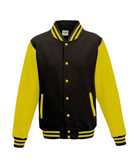 JHA043 - Just Hoods By AWDis Mens Heavyweight Letterman Jacket | Jet Black/Sun Yellow JHA043 - Just Hoods By AWDis Mens Heavyweight Letterman Jacket | Jet Black/Sun Yellow