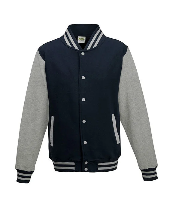 JHA043 - Just Hoods By AWDis Mens Heavyweight Letterman Jacket | Oxford Navy/Heather Grey JHA043 - Just Hoods By AWDis Mens Heavyweight Letterman Jacket | Oxford Navy/Heather Grey