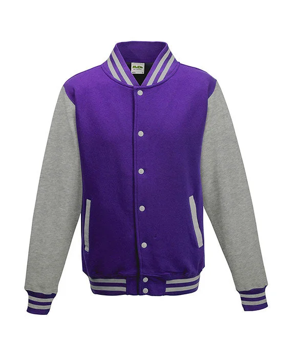 JHA043 - Just Hoods By AWDis Mens Heavyweight Letterman Jacket | Purple/Heather Grey JHA043 - Just Hoods By AWDis Mens Heavyweight Letterman Jacket | Purple/Heather Grey
