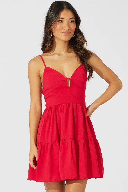 Red Fit And Flare Dress Sleeveless