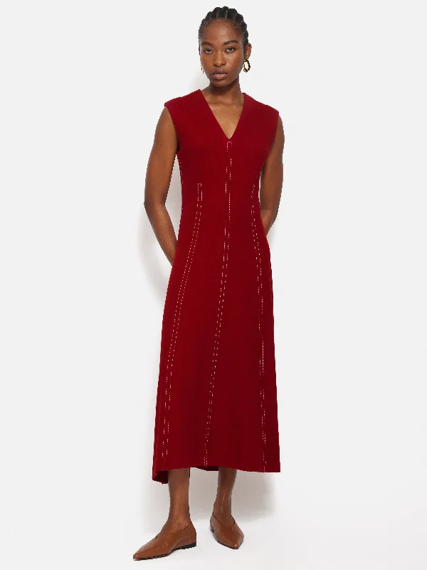 Sleeveless Stitched Dress | Red