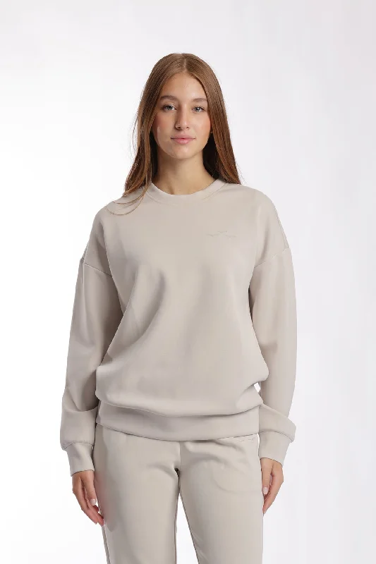 Premium luxe sueded scuba crewneck sweatshirt in bone