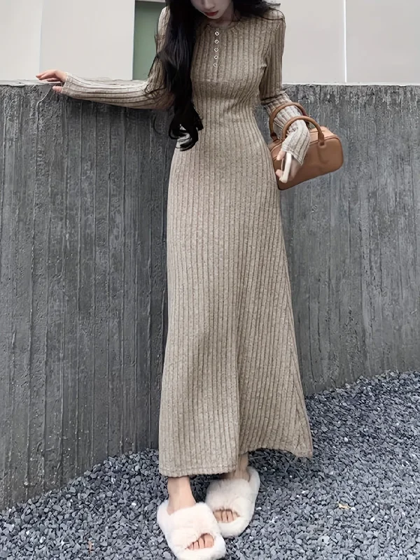 Wrap - Style Women Dress with Adjustable Fit for All Body Types Wrap - Style Women Dress with Adjustable Fit for All Body Types Sixsr Button Front Lapel Neck Ribbed Dress, Chic Solid Color Long Sleeve Dress For Fall & Winter, Women's Clothing Wrap - Style Women Dress with Adjustable Fit for All Body Types Wrap - Style Women Dress with Adjustable Fit for All Body Types Sixsr Button Front Lapel Neck Ribbed Dress, Chic Solid Color Long Sleeve Dress For Fall & Winter, Women's Clothing