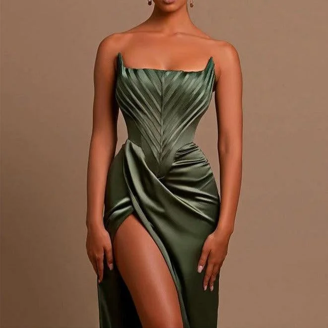 KittenAlarm - Dayana Satin Slit Maxi Dress