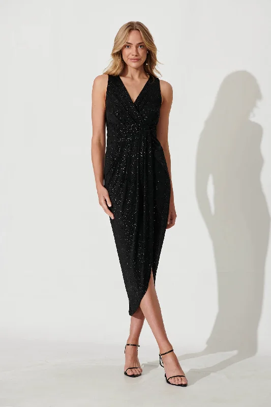 Amanda Midi Dress In Black Glitter