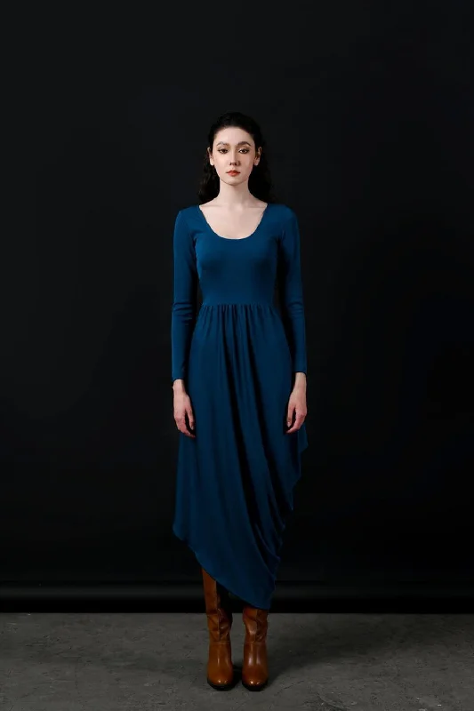 Angela Asymmetric Gathered Cotton Midi Dress