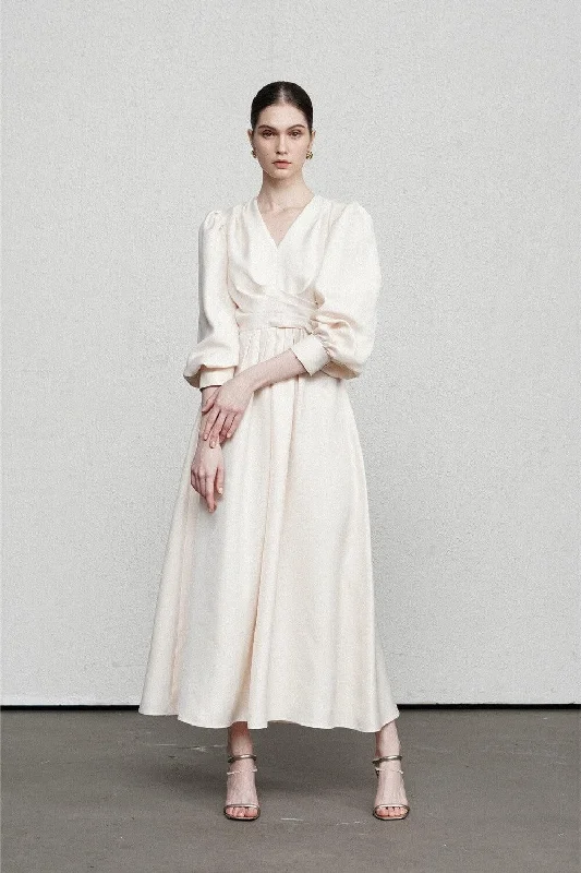 Elizabeth Blouson Bishop Sleeved Modal Midi Dress