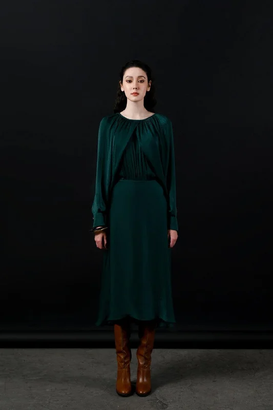 Harmony A-line Draped Silk Midi Dress