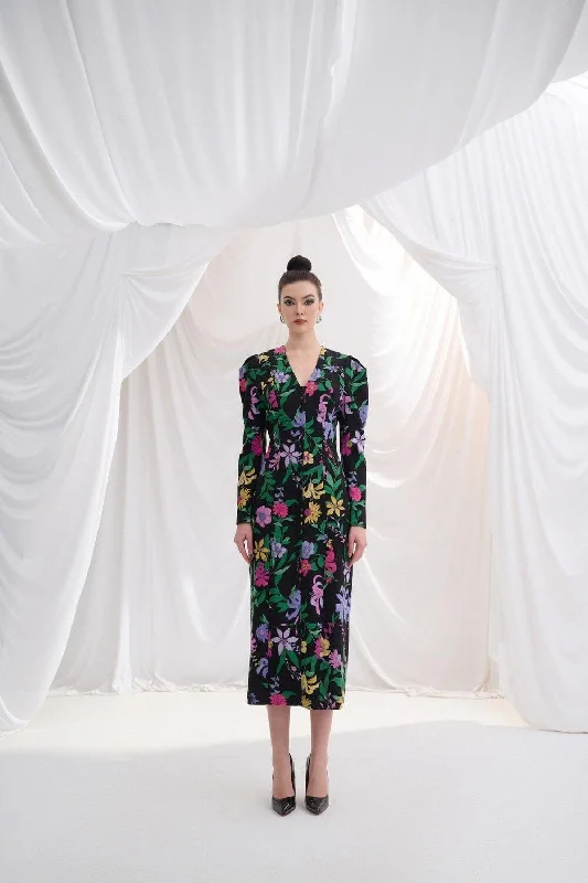 Kilysa Sheath V-Neck Crepe Midi Dress