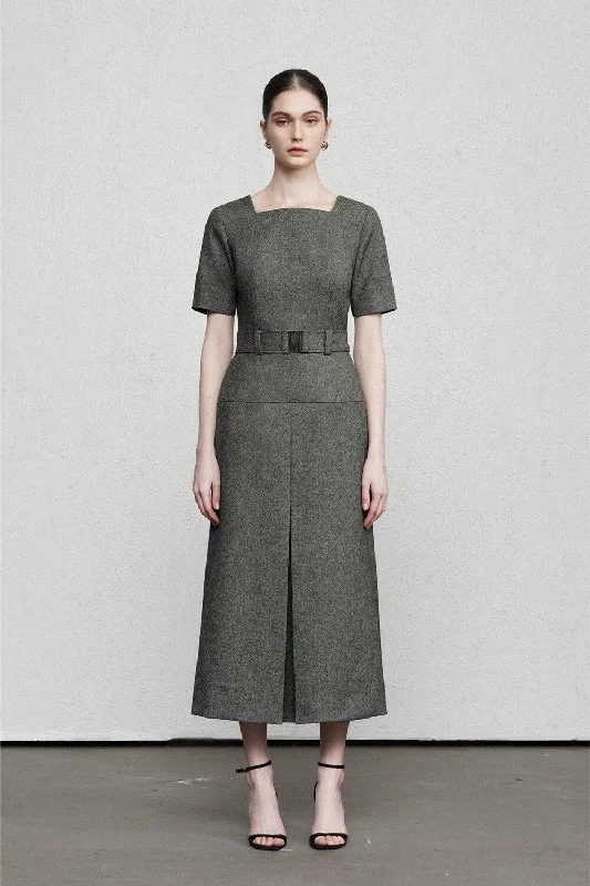 Priscilla A-line Short Sleeved Cotton Midi Dress