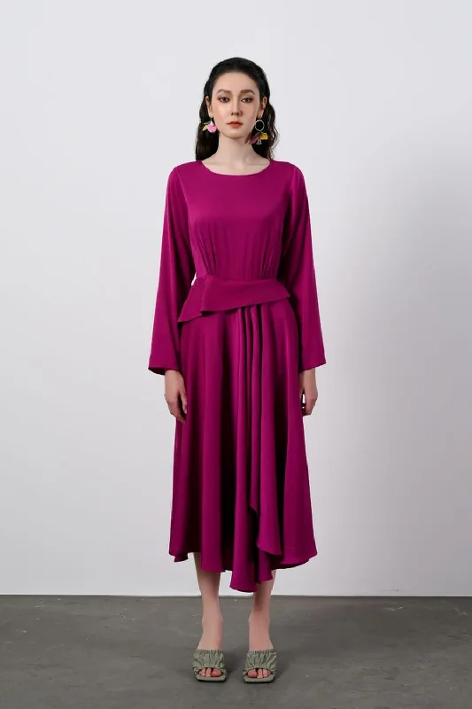 Vera Straight Draped Silk Midi Dress