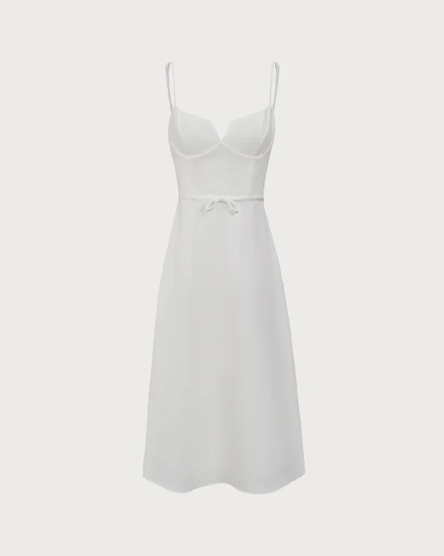 White Bowknot Slip Midi Dress