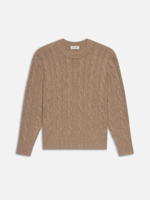 Cashmere Cable Crewneck -- Light Brown