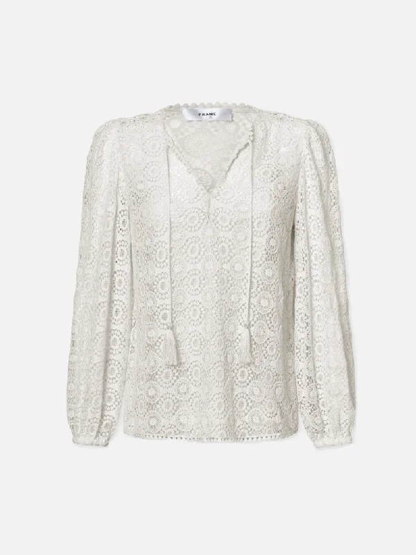 Lace Tassel Popover -- Cream