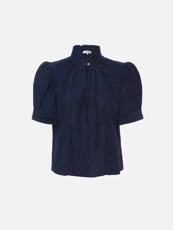 Ruffle Collar Inset Lace Top -- Navy