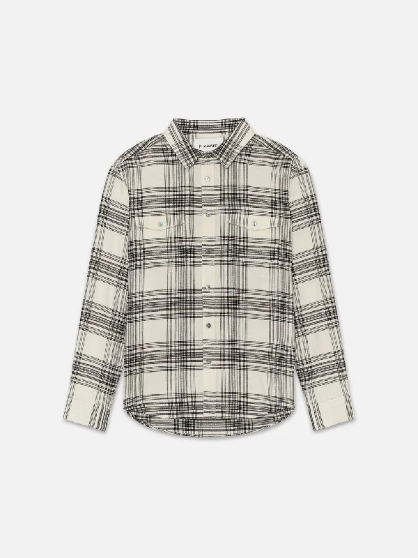 Spring Plaid Shirt -- White Canvas/Black Plaid
