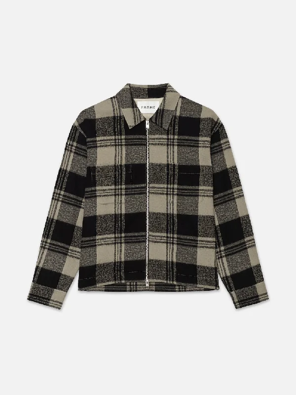 Spring Plaid Zip Shirt Jacket -- Smoke Beige/Noir