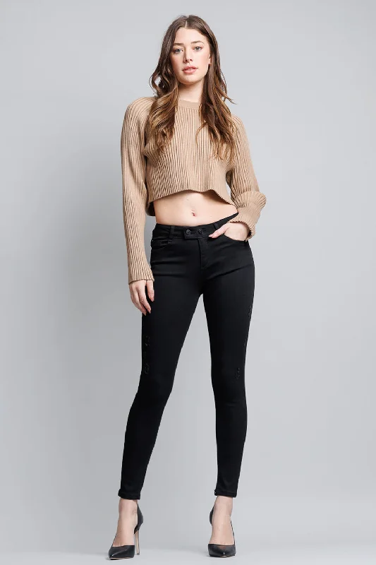 2 Button Black Ankle Skinny Jeans