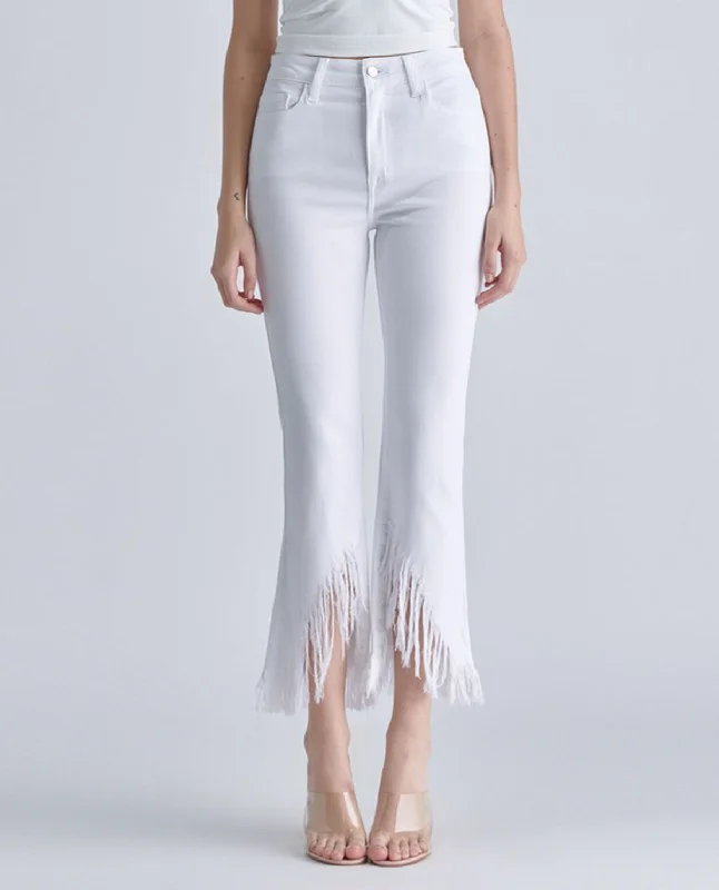 Women's matching top and pants set Mom jeans for a nostalgic and casual look Cello High Rise Crop Flare Jean with Fringe Hem
