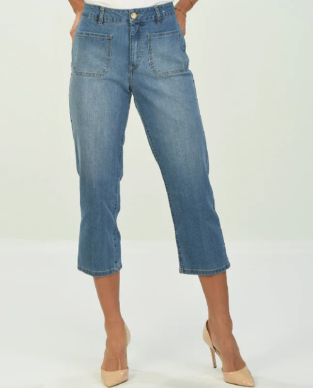 Women's lace - trimmed evening pants Light - wash women jeans for a fresh and summery appearance D Jeans Patch Pocket Crop Jean Women's lace - trimmed evening pants Light - wash women jeans for a fresh and summery appearance D Jeans Patch Pocket Crop Jean