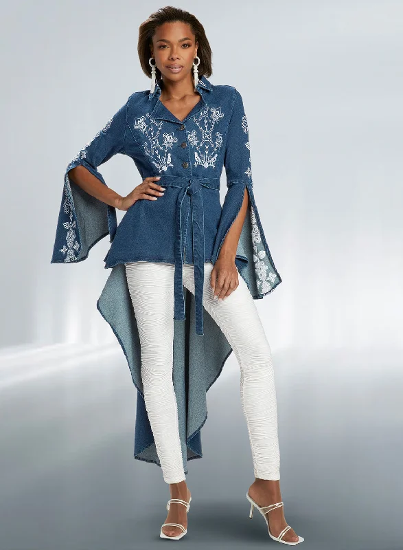 Women's junior - sized denim pants Distressed women jeans for a trendy and edgy look DV Jeans - 8473 - High Quality Washed Stretch Denim Long Tail Jacket with Embroidery Women's junior - sized denim pants Distressed women jeans for a trendy and edgy look DV Jeans - 8473 - High Quality Washed Stretch Denim Long Tail Jacket with Embroidery