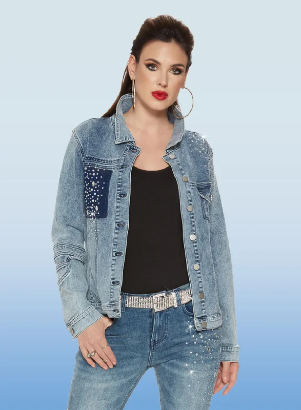 Women's skinny jeans pants High - waisted women jeans for a flattering silhouette DV Jeans - 8477J - Blue - Stretch Denim Embellished Pocket Jacket Women's skinny jeans pants High - waisted women jeans for a flattering silhouette DV Jeans - 8477J - Blue - Stretch Denim Embellished Pocket Jacket