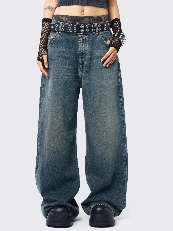 Women's junior - sized denim pants Distressed women jeans for a trendy and edgy look Echo Washed Overdye Baggy Jeans Women's junior - sized denim pants Distressed women jeans for a trendy and edgy look Echo Washed Overdye Baggy Jeans