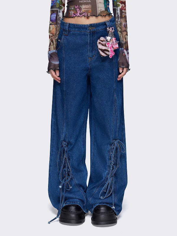 Women's corduroy fall pants Dark - wash women jeans for a sophisticated and slimming effect Elisa Lace Up Wide Leg Jeans Women's corduroy fall pants Dark - wash women jeans for a sophisticated and slimming effect Elisa Lace Up Wide Leg Jeans