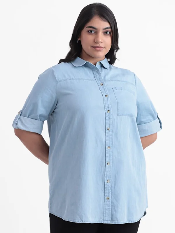 Women's fall - appropriate corduroy pants Distressed women jeans for a trendy and edgy look Gia Blue Relaxed Fit Denim Blouse Shirt Women's fall - appropriate corduroy pants Distressed women jeans for a trendy and edgy look Gia Blue Relaxed Fit Denim Blouse Shirt
