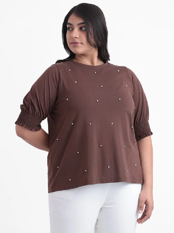Women's pants with mesh panels Jeggings women jeans combining the comfort of leggings and style of jeans Gia Brown Embroidered Relaxed Fit T-Shirt Women's pants with mesh panels Jeggings women jeans combining the comfort of leggings and style of jeans Gia Brown Embroidered Relaxed Fit T-Shirt