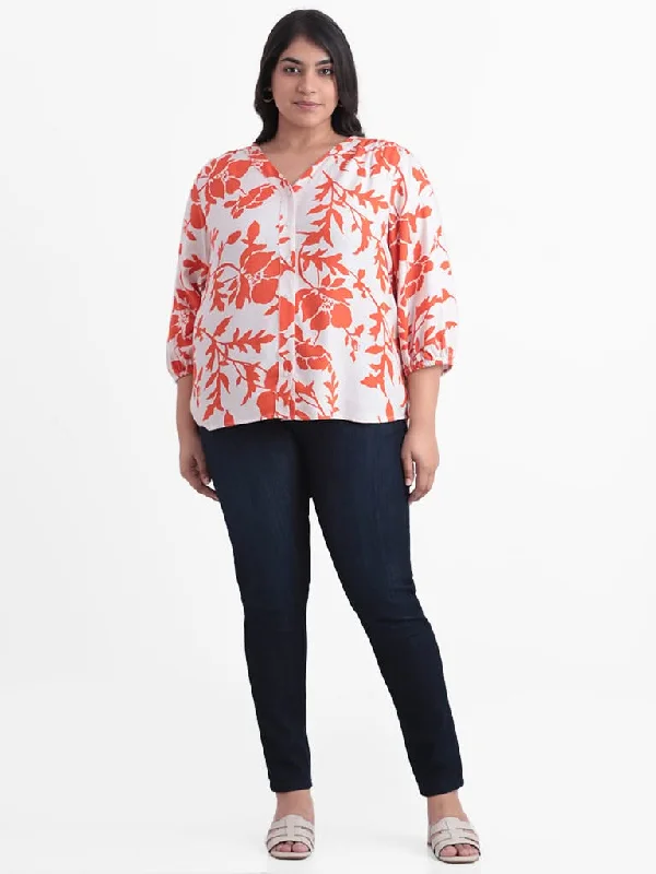 Women's straight - leg lounge pants Mom jeans for a nostalgic and casual look Gia White and Orange Printed Floral Relaxed Fit Blouse Women's straight - leg lounge pants Mom jeans for a nostalgic and casual look Gia White and Orange Printed Floral Relaxed Fit Blouse