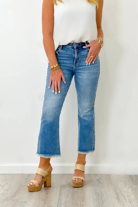 Women's spring - fresh floral pants Skinny women jeans with a form - fitting design Medium Blue Happi Fray Hem Crop Flare Women's spring - fresh floral pants Skinny women jeans with a form - fitting design Medium Blue Happi Fray Hem Crop Flare