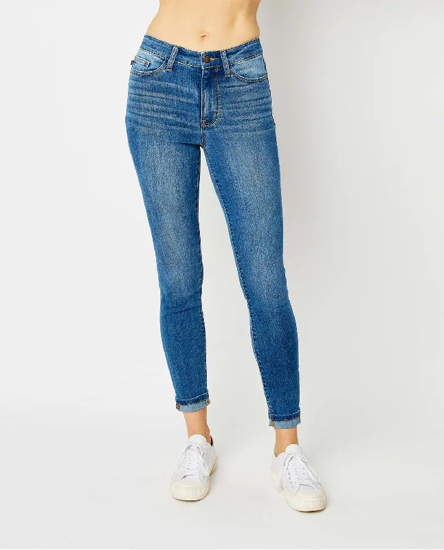 Women's embroidered ethnic pants Ripped women jeans for a rebellious and fashion - forward style Judy Blue High Waist Cuffed Hem Skinny Jeans Women's embroidered ethnic pants Ripped women jeans for a rebellious and fashion - forward style Judy Blue High Waist Cuffed Hem Skinny Jeans