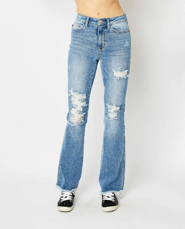 Women's velvet party pants Embellished women jeans with studs or rhinestones for a glamorous touch Judy Blue High Waist Destroy Fray Hem Bootcut Jeans Women's velvet party pants Embellished women jeans with studs or rhinestones for a glamorous touch Judy Blue High Waist Destroy Fray Hem Bootcut Jeans