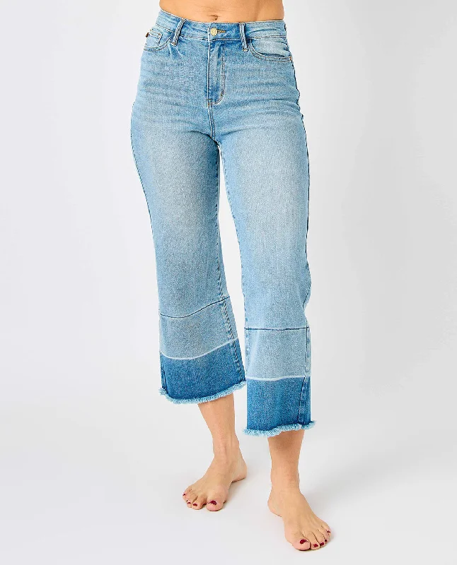 Women's pants with hidden pockets Embellished women jeans with studs or rhinestones for a glamorous touch Judy Blue High Waist Release Hem Crop Wide Jeans Women's pants with hidden pockets Embellished women jeans with studs or rhinestones for a glamorous touch Judy Blue High Waist Release Hem Crop Wide Jeans
