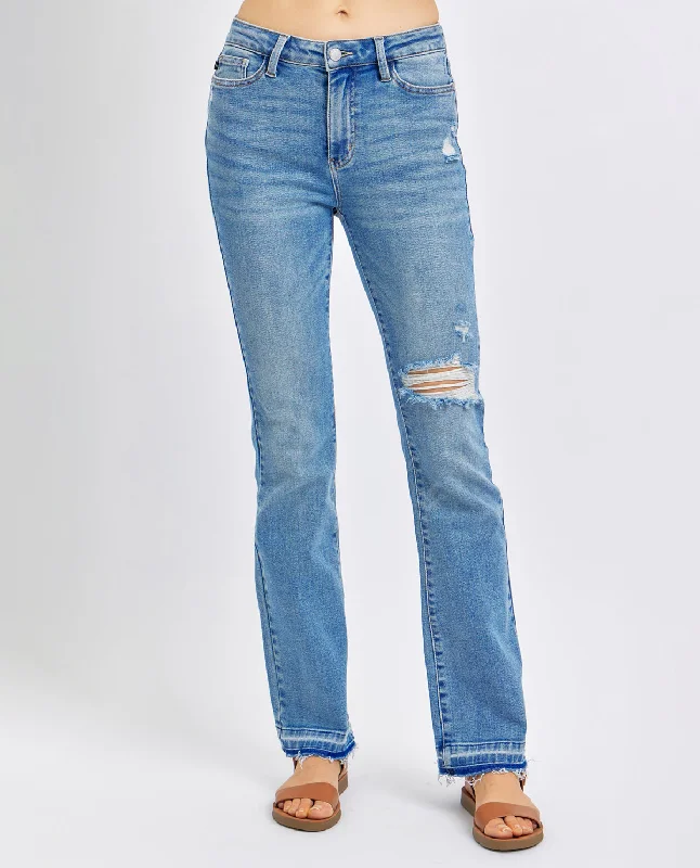 Women's printed floral pants High - waisted women jeans for a flattering silhouette Judy Blue Mid Rise Destroy & Released Hem Bootcut Jeans Women's printed floral pants High - waisted women jeans for a flattering silhouette Judy Blue Mid Rise Destroy & Released Hem Bootcut Jeans