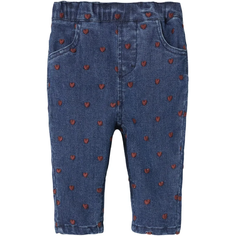 Women's recycled - material workout pants Wide - leg women jeans for a modern and relaxed vibe Lil'Atelier Dark Blue Denim Heart Embroidery Liva Loose Jeans