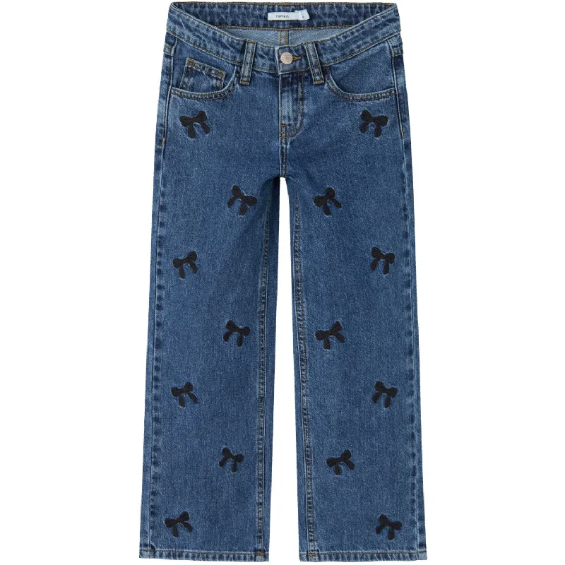 Women's senior - friendly lounge pants Embroidered women jeans with intricate patterns Name It Dark Blue Denim Embroidery Rose Wide Jeans Women's senior - friendly lounge pants Embroidered women jeans with intricate patterns Name It Dark Blue Denim Embroidery Rose Wide Jeans