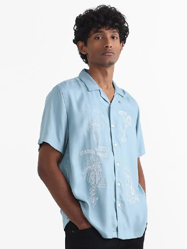 Women's pants with moisture - wicking technology High - rise flare women jeans for a 70s - inspired look Nuon Light Blue Embroidered Relaxed-Fit Shirt Women's pants with moisture - wicking technology High - rise flare women jeans for a 70s - inspired look Nuon Light Blue Embroidered Relaxed-Fit Shirt